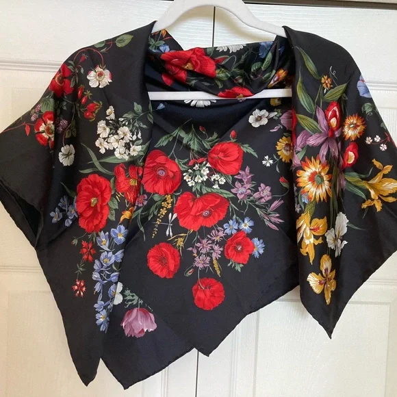 Christian Dior Floral Black square Scarf